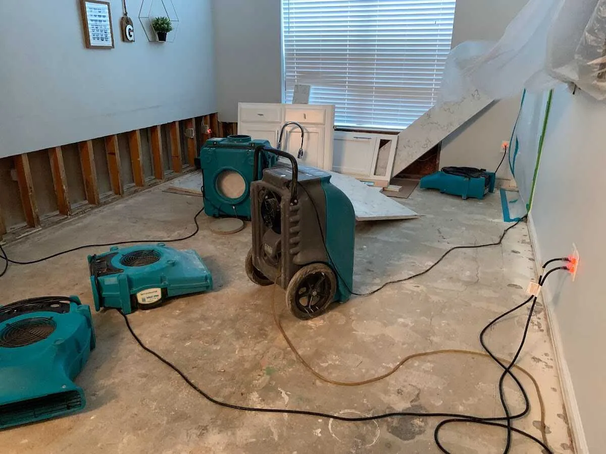Dehumidifier in flood-cut room for Water Damage Restoration in Philomath